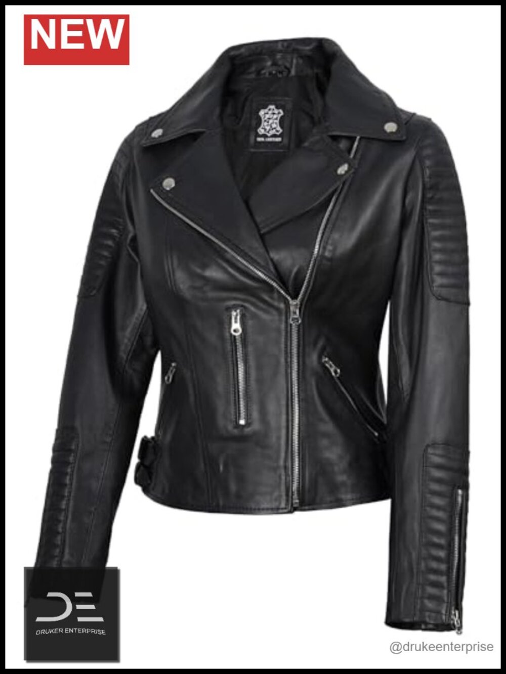 Womens Real Lambskin Leather Jacket Asymmetrical Zip Moto Biker Coat